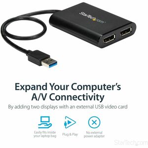 StarTech.com Adaptateur USB 3.0 vers double DisplayPort 4K 60 Hz - Carte graphique externe USB 3.0 vers 2 ports DP - 2 x 2