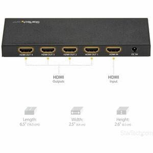 StarTech.com 4 Port HDMI Splitter - 4K 60Hz - 1x2 HDMI Verteiler - HDR - ST124HD202 - 4096 x 2160 - 5 m Maximale Betriebsr