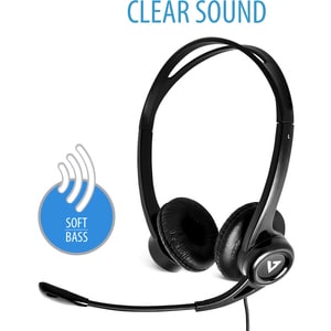V7 Essential HU311-2EP Kabel Kopfbügel, Auf den Ohren Stereo Headset - Schwarz - Microsoft-Teams-Zertifizierung - Binaural