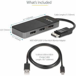 StarTech.com 3-Port Multi-Monitor DisplayPort Adapter, DP auf 3x DisplayPort 1.4 Splitter, Dreifach 4K MST Hub, USB Betrie