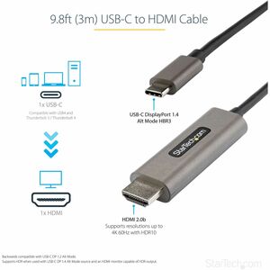 StarTech.com 3m USB-C auf HDMI Kabel 4K 60Hz mit HDR10, Ultra HD USB Typ-C auf HDMI 2.0b Video Adapter Kabel, DP 1.4 Alt M