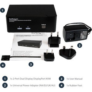 StarTech.com Commutateur KVM 2 Ports DisplayPort, USB et Audio - Switch KVM - 2560x1600 - 2 Ordinateur(s) - 1 Utilisateur(