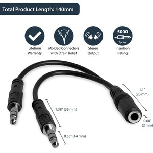 StarTech.com 3,5mm Audio Klinke Y Kabel - Headset Splitter - 1 x 3,5mm (Buchse) 2 x 3,5mm (Stecker) - Cable for Audiogerät