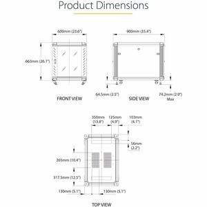 StarTech.com Armoire Rack AV 12U - Armoire Réseau avec Porte Vitrée - Profondeur 73,7cm, Jusqu'à Max. 800kg, avec Roulette