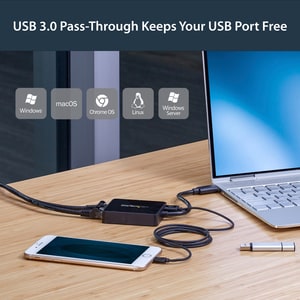 StarTech.com USB 3.0 auf Dual Port Gigabit Ethernet LAN Adapter mit USB-Port - Schwarz - USB - 2 Anschluss(e) - 2 - Twiste