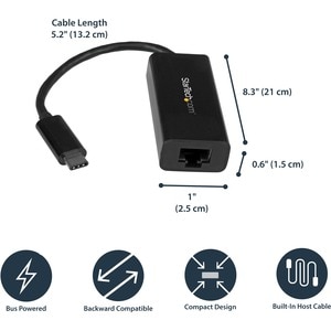 StarTech.com USB-C auf Gigabit Ethernet Adapter, Thunderbolt 3 kompatibel, Windows & Mac, RJ45 LAN Netzwerkkonverter, Schw