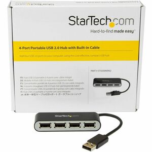 StarTech.com Mobiler 4-Port-USB 2.0-Hub mit integriertem Kabel - Kompakter Mini USB Hub - 4 Total USB Port(s) - 4 USB 2.0 