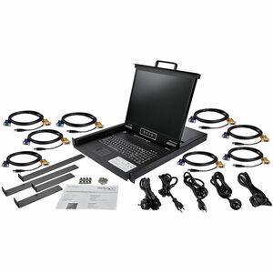 8 Port Rack KVM Konsole mit 1,8 m Kabeln, US Tastatur(QWERTY), Integrierter KVM Switch mit 19" LCD Monitor, 1HE, OSD, USB+