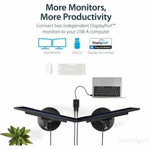 StarTech.com Adaptateur USB 3.0 vers double DisplayPort 4K 60 Hz - Carte graphique externe USB 3.0 vers 2 ports DP - 2 x 2