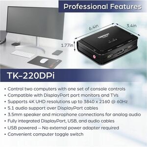 Trendnet TK-220DPI, 3840 x 2160 Pixel, 4K Ultra HD, Schwarz