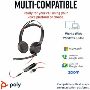 Poly Blackwire 5220 Kabel Auf den Ohren Stereo Headset - Schwarz - Microsoft-Teams-Zertifizierung - Binaural - Geschlossen