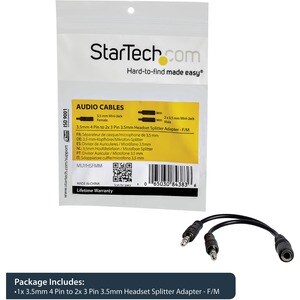 StarTech.com 3,5mm Audio Klinke Y Kabel - Headset Splitter - 1 x 3,5mm (Buchse) 2 x 3,5mm (Stecker) - Cable for Audiogerät
