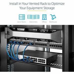 StarTech.com 2 HE Fest montierter Fachboden für Server Rack/ Schrank bis 22 Kg - 55 cm Tief - belüftet - Stahl, SPCC - 22,