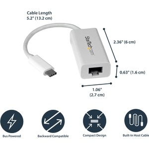 StarTech.com USB-C auf Gigabit Netzwerkadapter - USB 3.0 - Type-C Ethernet Adapter USB Powered - Weiß - USB 3.1 - Realtek 