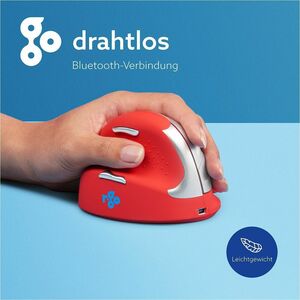 R-Go Tools R-Go HE Sport, Ergonomische Maus, Mittel (Handlänge 165-185mm), linkshändig, Bluetooth, Rot. Formfaktor: Linksh
