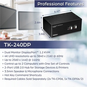 Trendnet TK-240DP, 3840 x 2160 Pixel, 4K Ultra HD, Schwarz