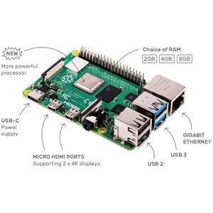 Raspberry Pi Single Board Computer für LCD-Display, Monitor - Module - Cortex A72 - BCM2711 - Quad-Core - 1,50 GHz - 4 GB 