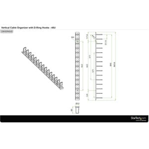 StarTech.com Vertikaler Kabelordner mit D-Hacken - 0U - 1,8m - Rack Kabelmanager - Kabelbündler - 40U Rack Height x 50,8 m