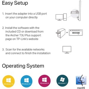 TP-Link T3U Plus Dualband Wi-Fi Adapter für Desktop-Computer/Notebook - IEEE 802.11ac - USB 3.0 - 1,27 Gbit/s - 2,40 GHz I