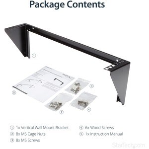 StarTech.com Support mural en acier pour rack 2U - 48 cm - 56,84 kg Max - 1