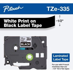 Etikettenband P-touch TZE335 - 11,94 mm Breite - Rechteck - Schwarz - Fettbeständig, Schmutzabweisend, Temperaturbeständig