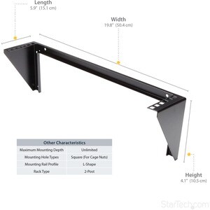 StarTech.com Support mural en acier pour rack 2U - 48 cm - 56,84 kg Max - 1