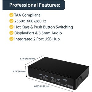 StarTech.com 4 Port DisplayPort USB KVM Switch mit Audio - DisplayPort Desktop KVM Umschalter - 4 Computer - 1 Lokaler Ben