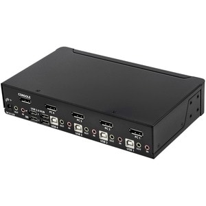 4 Port DisplayPort KVM Switch, 4K 60Hz, Einzelner DP 4K Bildschirm, Vier Port DP 1.2 KVM Switch mit integriertem USB 2.0 H