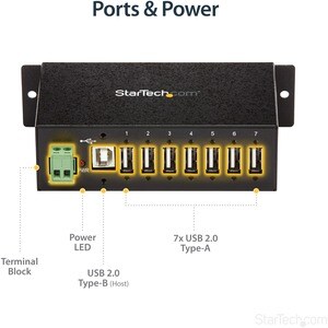 StarTech.com Robuste concentrateur industriel USB 7 ports, montable - 7 Total de ports USB - 7 Port(s) USB 2.0 - PC, Mac