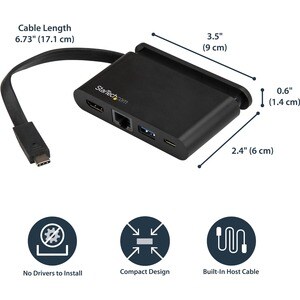 StarTech.com USB C Multiport Adapter mit HDMI - 4K - Mac / Windows - 1xA + 1xC - 100W PD 3.0 - GbE - 3 x USB-Anschlüsse - 