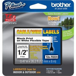 TZEFX231 1/2IN BLACK ON WHITE FLEXIBLE ID FOR TZE MODELS
