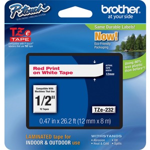TZE-232 LAMINATED TAPE 12MM 8M ROUGE/BLANC