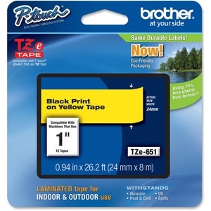 Ruban d'étiquettes Brother P-touch TZE651 - 23,88 mm Largeur - Rectangle - Transfert thermique - Jaune - 1 Unité - Résista