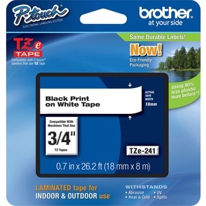 TZE-241 LAMINATED TAPE 18MM 8M NOIR/BLANC