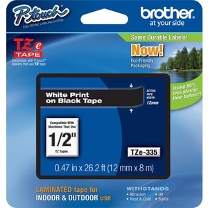 Etikettenband P-touch TZE335 - 11,94 mm Breite - Rechteck - Schwarz - Fettbeständig, Schmutzabweisend, Temperaturbeständig