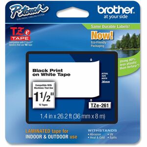 Etikettenband P-touch TZe-261 - 36 mm Breite - Thermotransfer - Weiß - Abriebfest, Chemikalien-resistent, Verblassungsresi