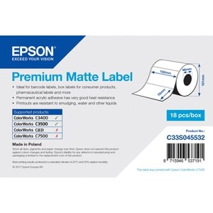 Etiquette polyvalente Epson Premium - 102 mm Width x 35 m Longueur - Permanent Adhésif - Rectangle - Jet d'encre - Blanc b