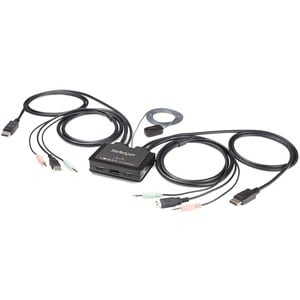 StarTech.com Switch KVM à 2 ports USB 4K 60 Hz DisplayPort - Câbles de 1,2 m incorporés - Audio 3,5mm - SV211DPUA4K - 2 Or