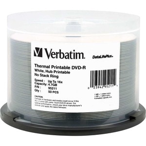 50PK DVD-R 16X 4.7GB WHITE THERMAL HUB PRINTABLE SPINDLE