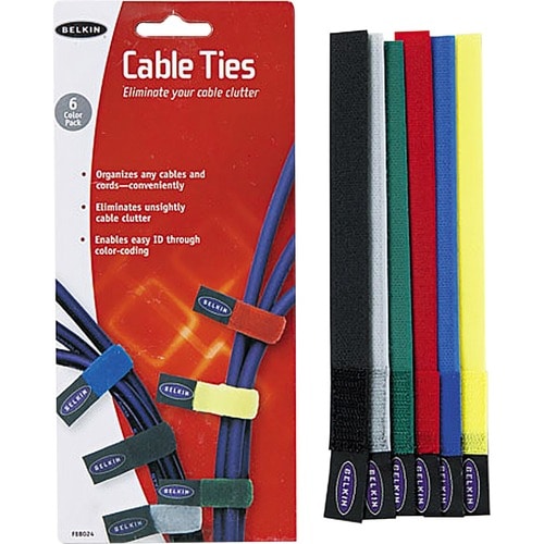 6PK 8IN VELCRO CABLE TIES - RED/BLUE/GRN/YLW/BLK/GRY