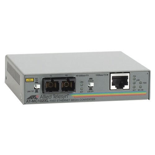 Allied Telesis AT-MC102XL, 100 Mbit/s, 100TX/100FX, Kabelgebunden, UL-Cul, CSA/CSA, NRTL, TUV, CE, 6 W, 294 g