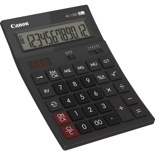 Calculatrice simple Canon AS-1200 - 12 chiffres - LCD - Alimenté par Batterie/Solaire - 37 mm x 119 mm - Gris foncé