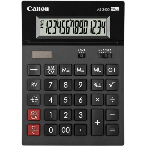 Calculatrice simple Canon AS-2400 - 14 chiffres - LCD - Alimenté par Batterie/Solaire - 34 mm x 140 mm - Gris foncé