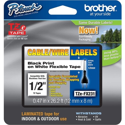 TZEFX231 1/2IN BLACK ON WHITE FLEXIBLE ID FOR TZE MODELS
