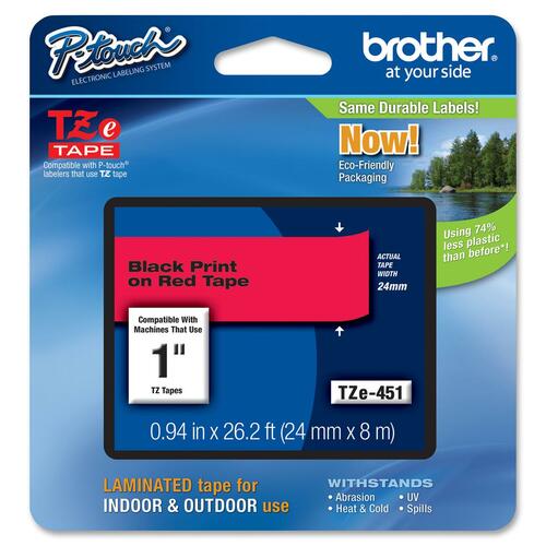 Ruban d'étiquettes Brother P-touch TZe451 - 23,88 mm Width x 7,99 m Longueur - Transfert thermique - Rouge - Résistant aux