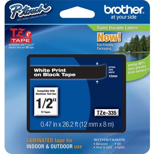 Ruban d'étiquettes Brother P-touch TZE335 - 11,94 mm Largeur - Rectangle - Noir - 1 Unité - Résistant à la graisse, Résist