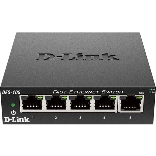 Commutateur Ethernet D-Link DES-105 5 Ports - 10/100Base-TX - 1,20 W Power Consumption - Paire torsadée - Fixation au mur