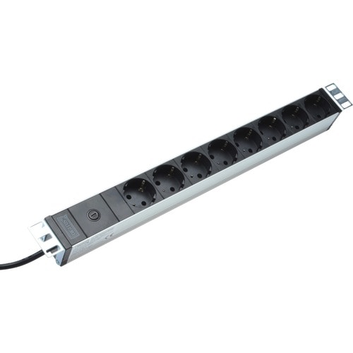 Digitus Steckdosenleiste mit Aluminiumprofil und Vorsicherung, 8-fach Schutzkontaktsteckdose, 2 m Zuleitung IEC C14 Stecke