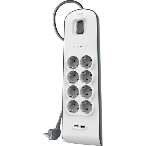 Belkin Überspannungsschutz - 8 x Wechselstrom, 2 x USB - 900 J - Eingang5 V Gleichstrom Ausgang - 2 m - Extern