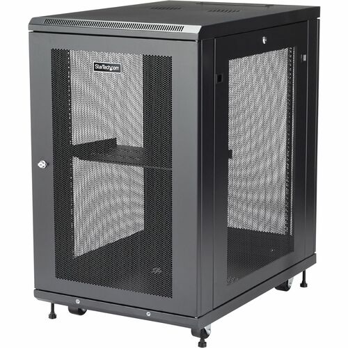 Armoire Rack 18U 19" pour Serveurs - 4 Poteaux, Profondeur Réglable 5-76,2cm, Mobile/Verrouillable/Ventilé, avec Roulettes
